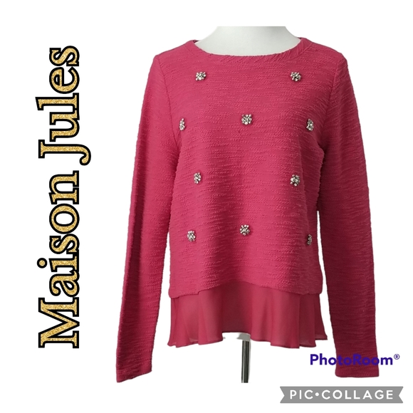 Maison Jules Sweaters - MAISON JULES NWT Sweater Fuchsia Sheer Rhinestone Size X-Large